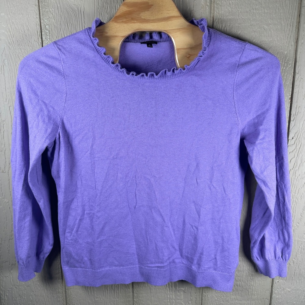 Talbots Ruffle Neck Sweater Womens Size XL Purple Cotton Wool Blend Long Sleeve